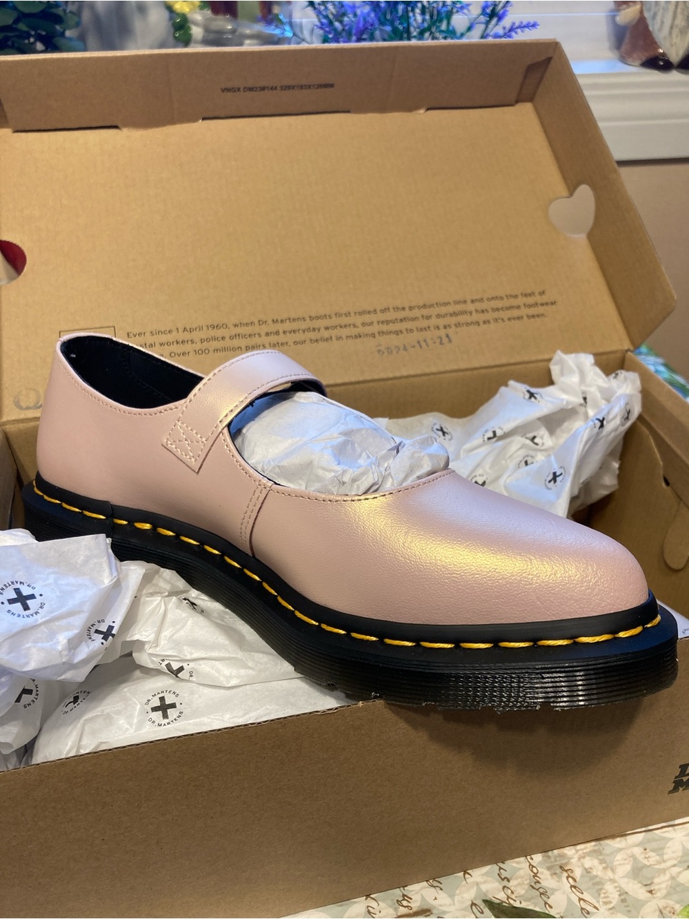 Dr. Martens Pink Mary Jane with Yellow Stitching